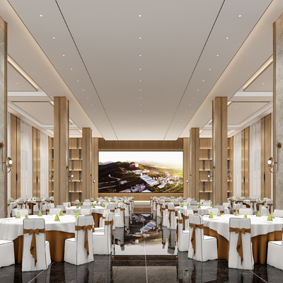  新中式酒店宴会厅su模型 