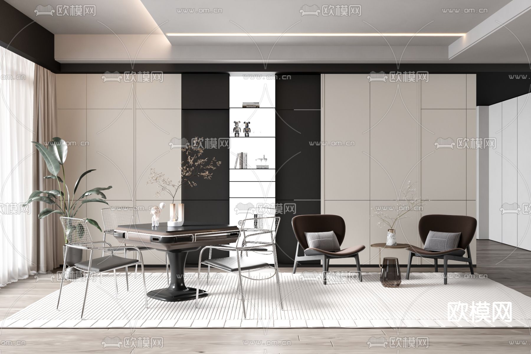 高级灰棋牌室 麻将室3d模型下载