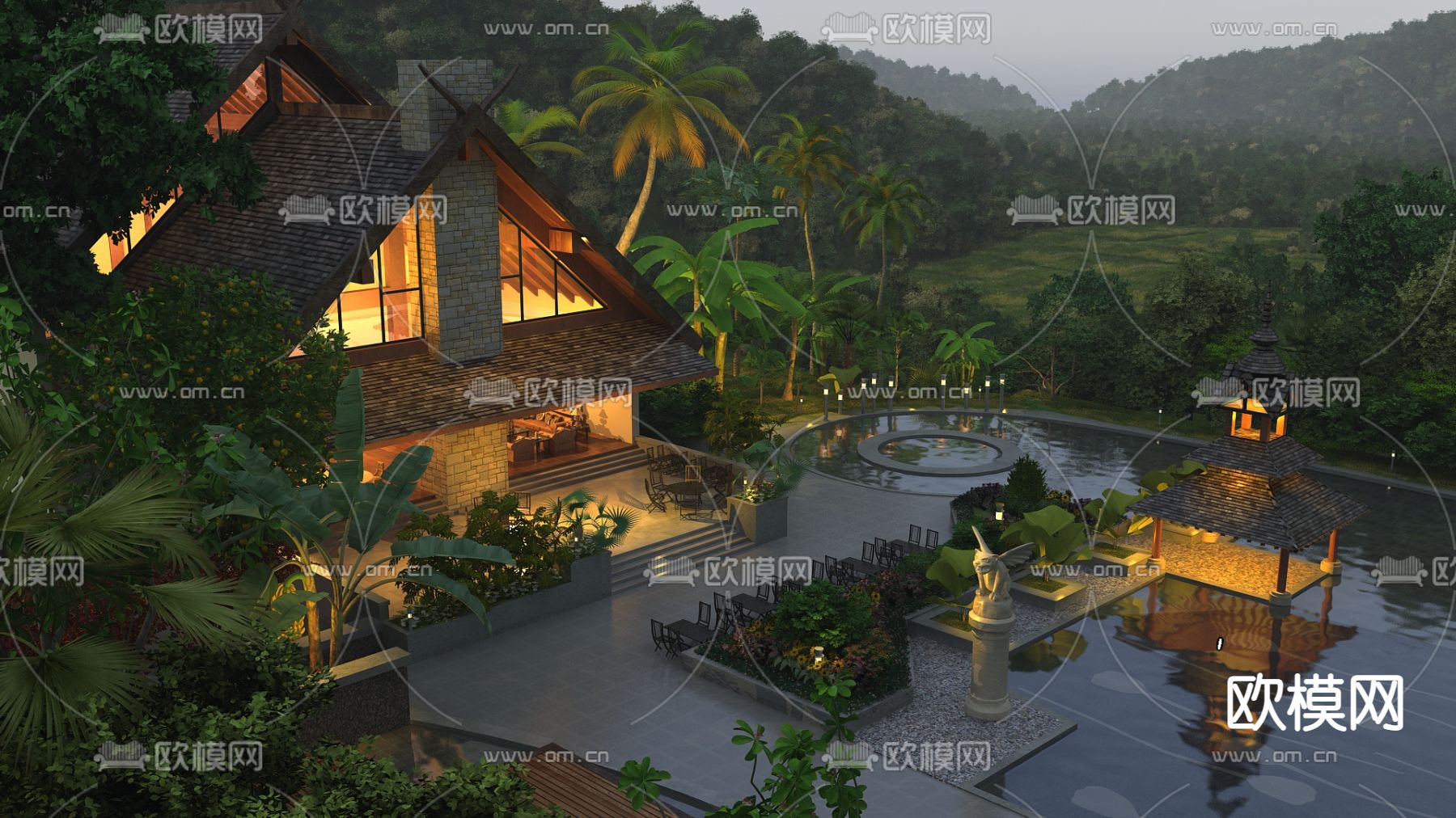 热带度假别墅外观3d模型下载