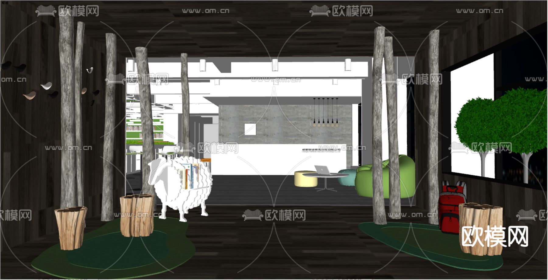 现代大堂前台 休息区su模型下载（渲染图2）