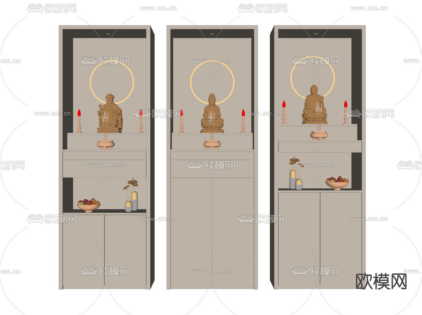 现代佛龛 神龛 神柜su模型下载（渲染图2）