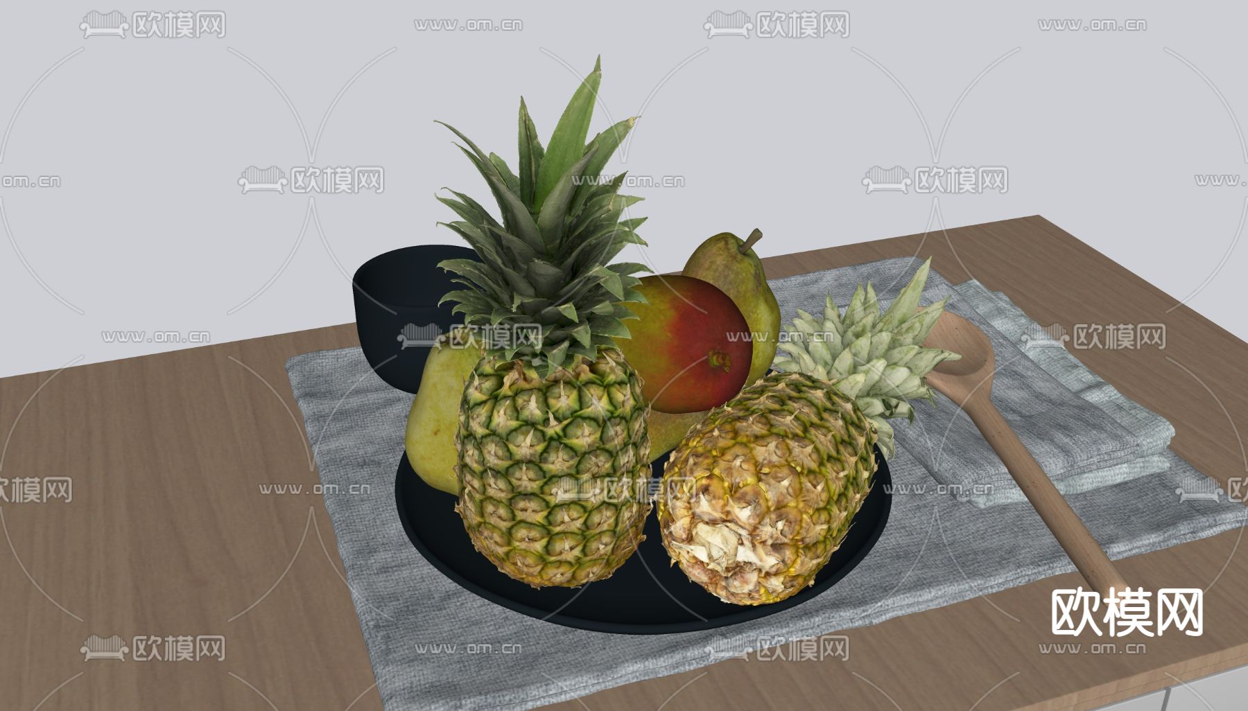 菠萝 梨 芒果 果盘su模型下载（渲染图2）