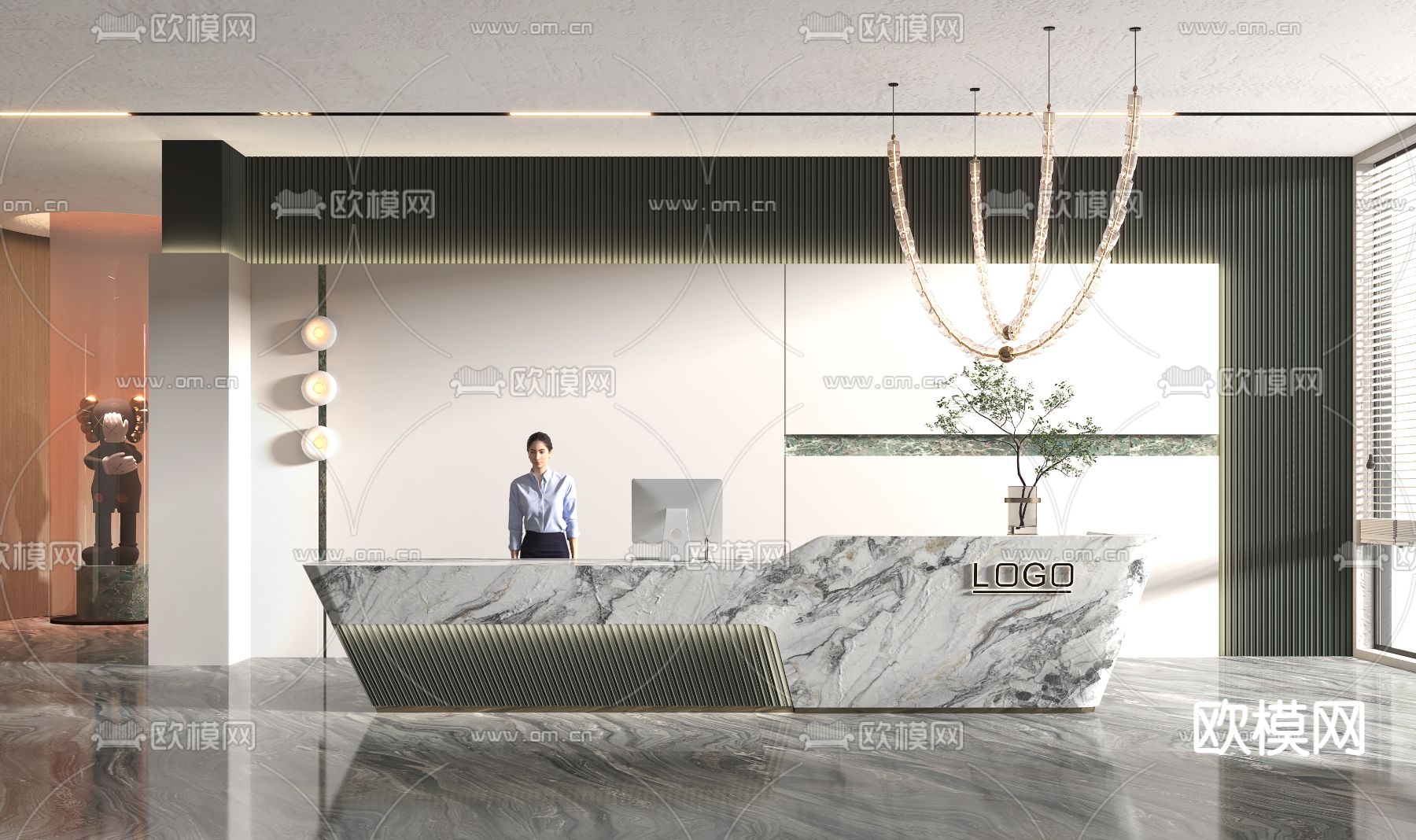 办公室前台 接待区3d模型下载（渲染图1）