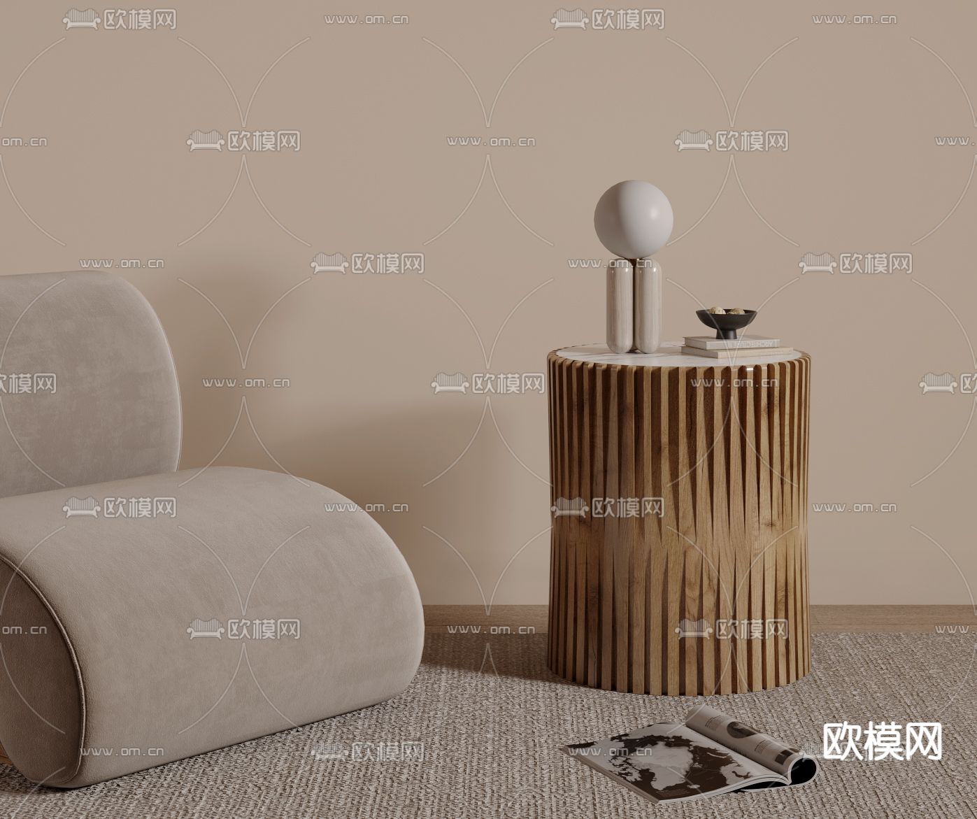 侘寂风圆几 边几3d模型下载