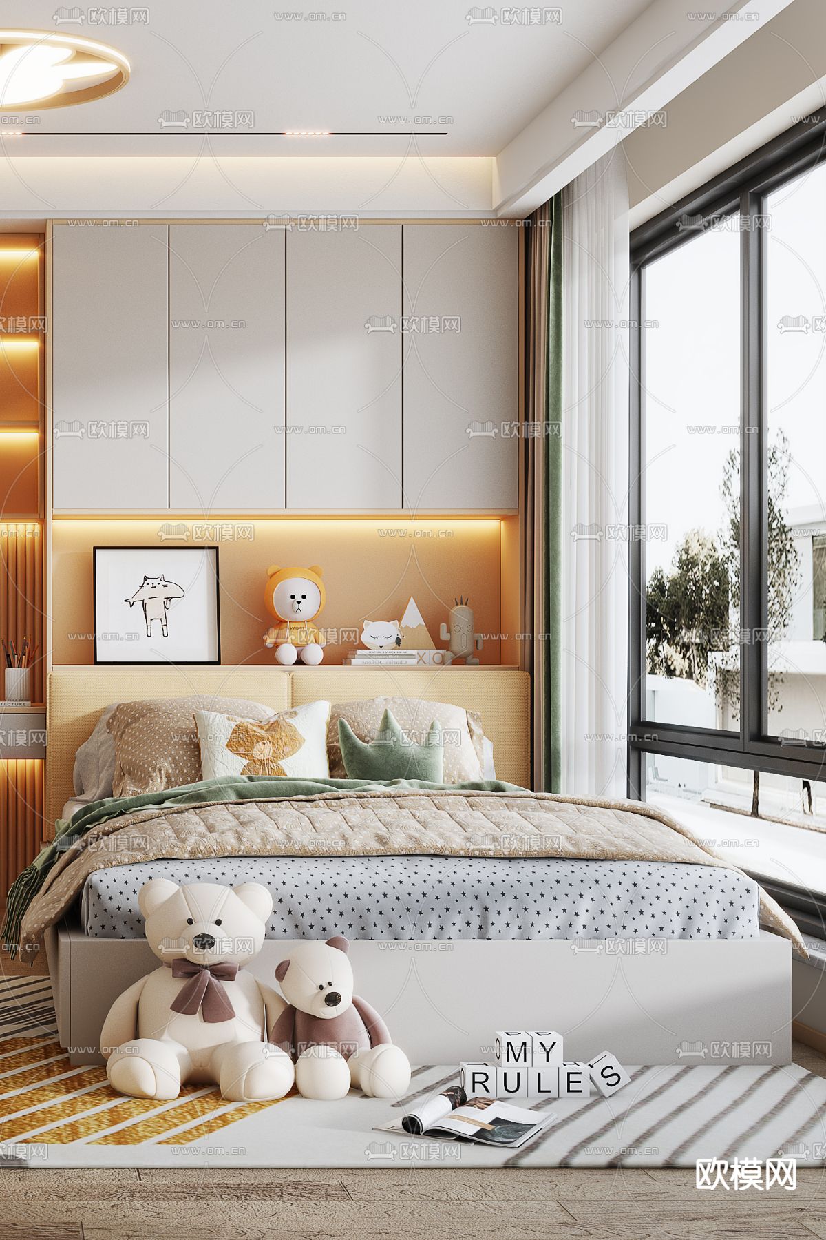 现代榻榻米卧室 小孩房3d模型下载（渲染图4）