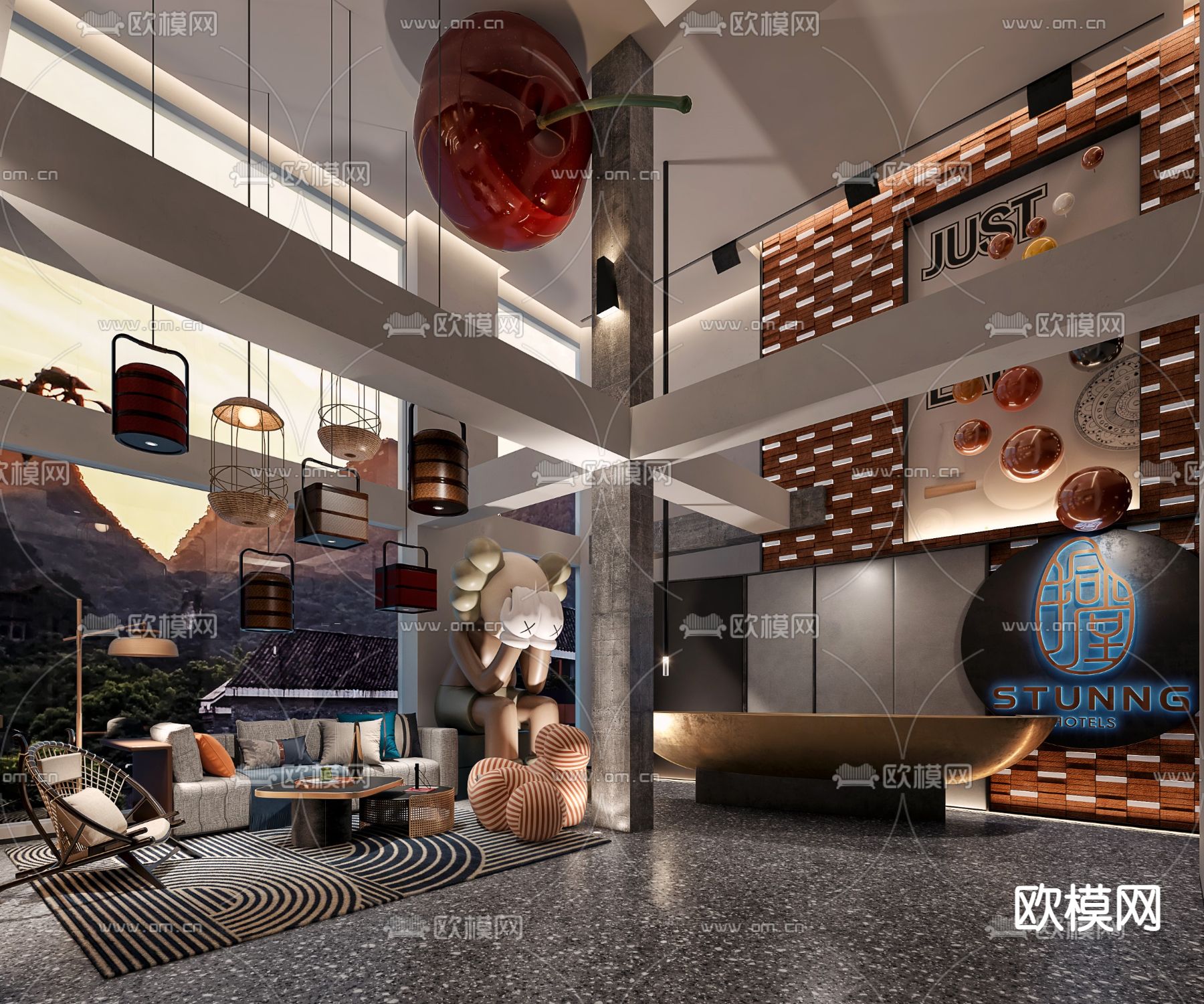 轻奢主题酒店大堂su模型下载（渲染图2）