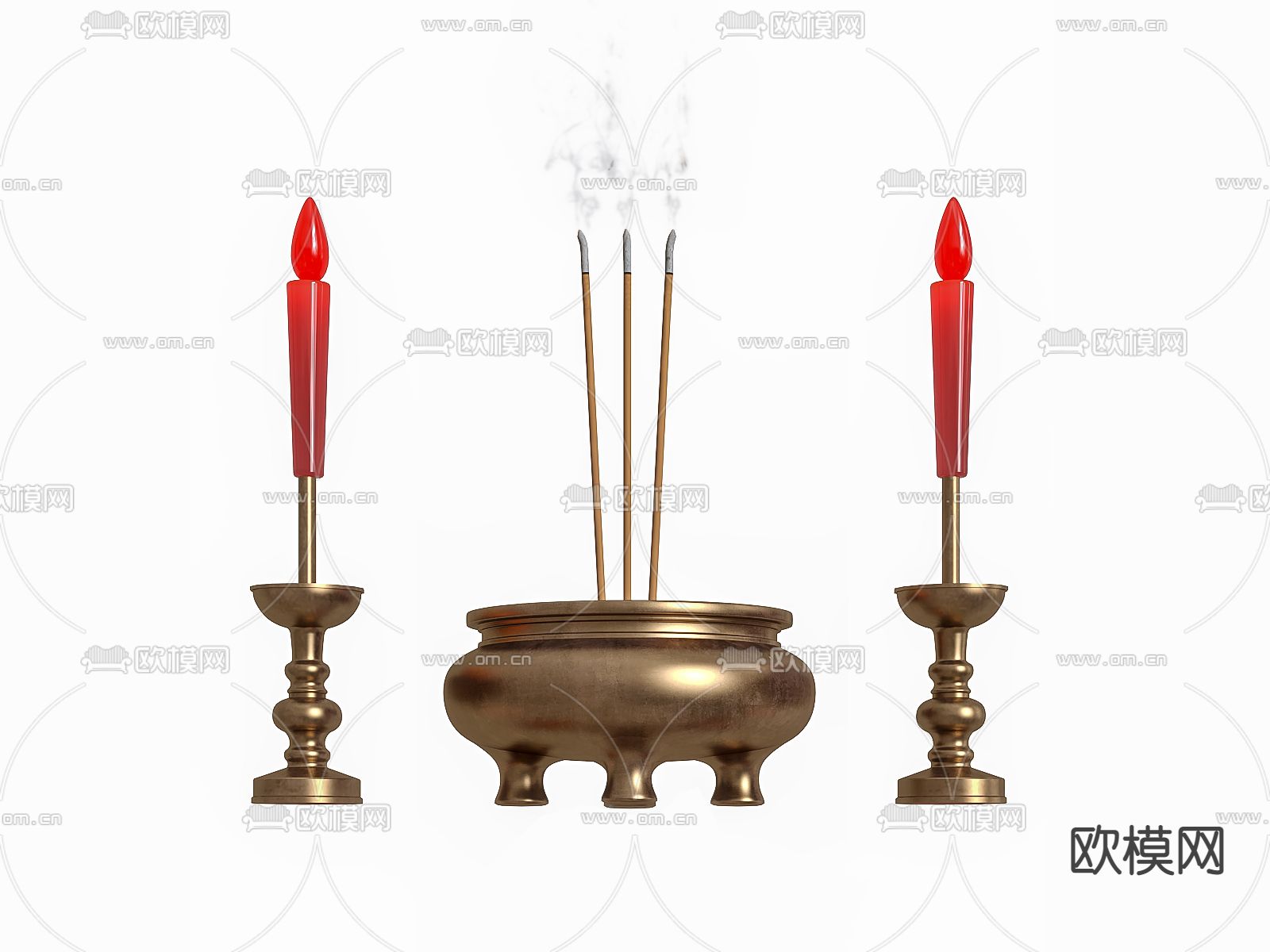 供奉品 香炉 贡品 祭祀烛台 3d模型下载（渲染图3）