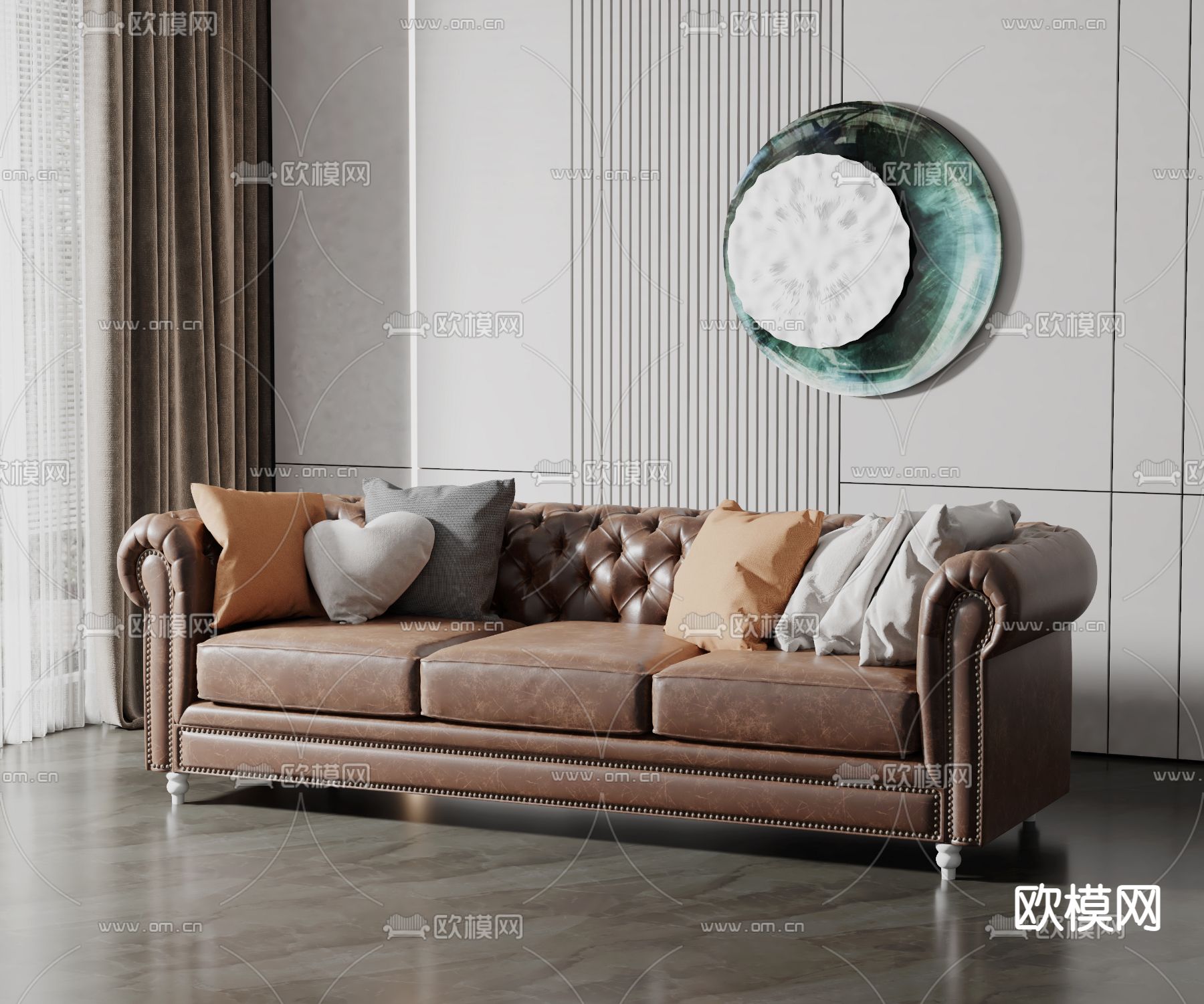 美式多人沙发 三人沙发3d模型下载