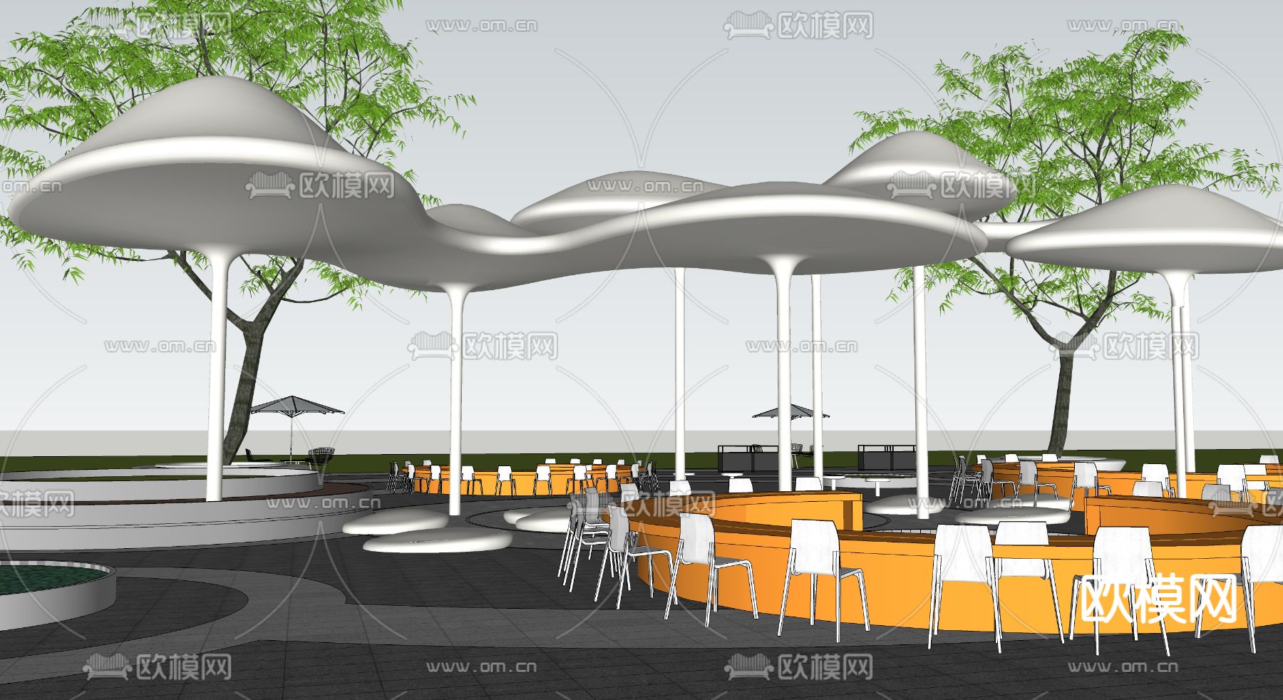 现代水滴主题廊架小品su模型