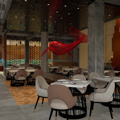  新中式中餐厅su模型 