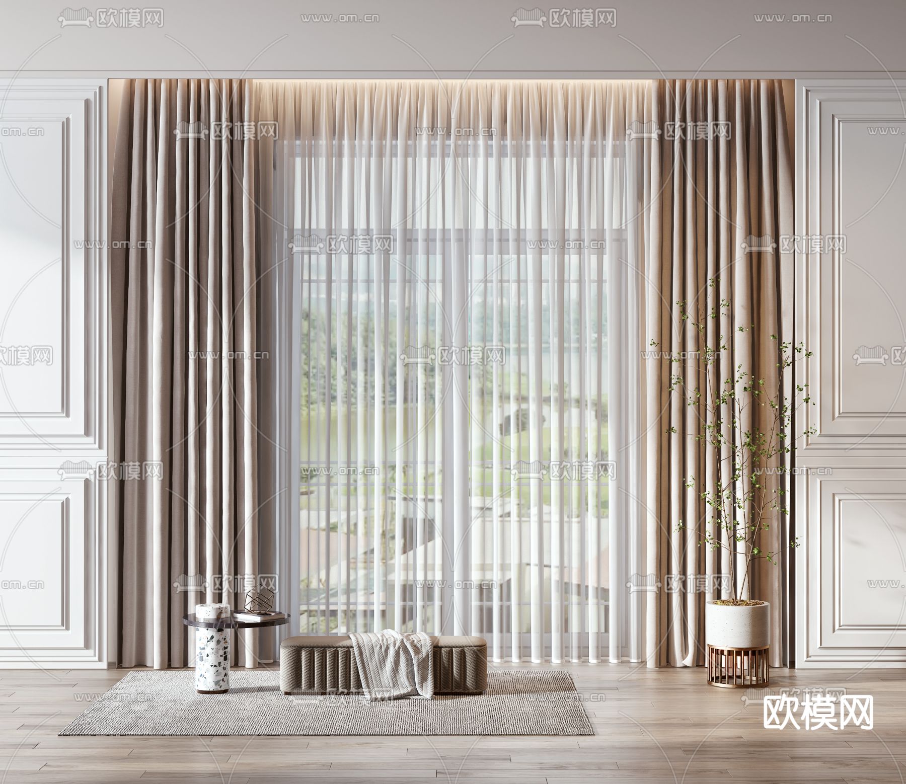 现代窗帘 拉帘 窗纱3d模型下载