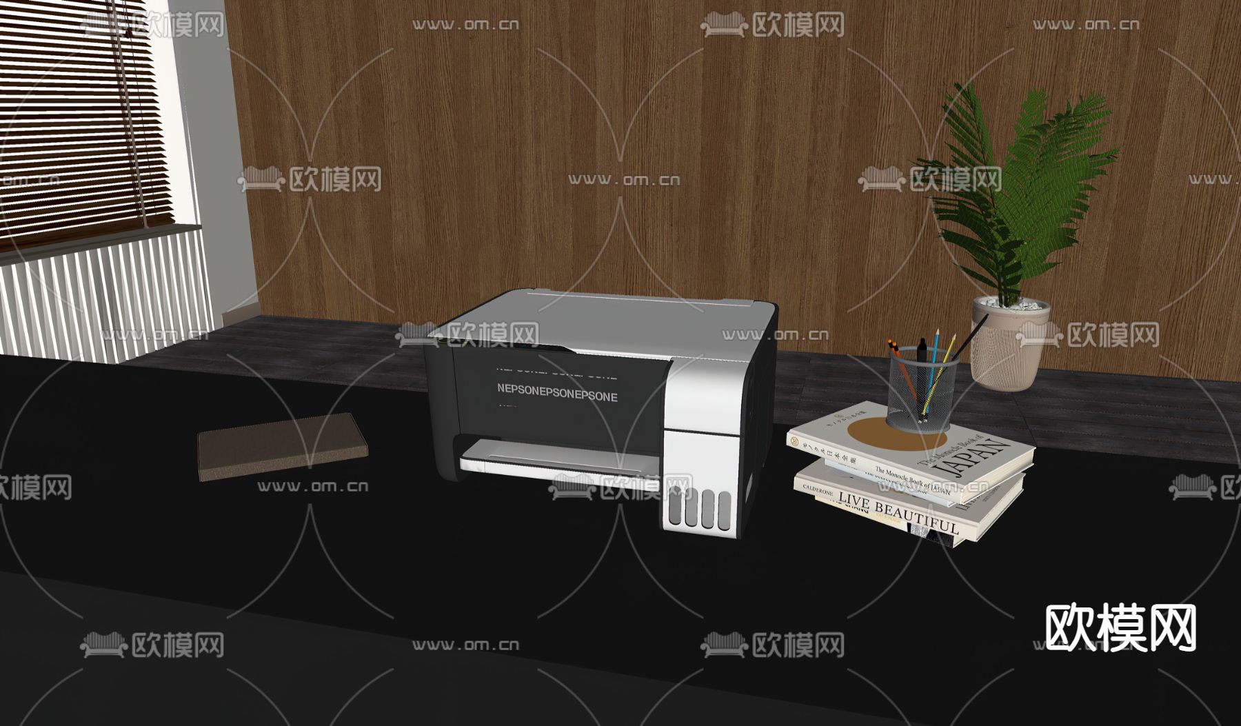 现代办公打印机su模型下载（渲染图2）