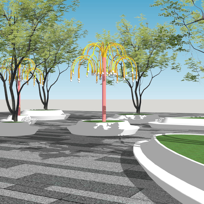  现代异形树池 景观树池su模型 