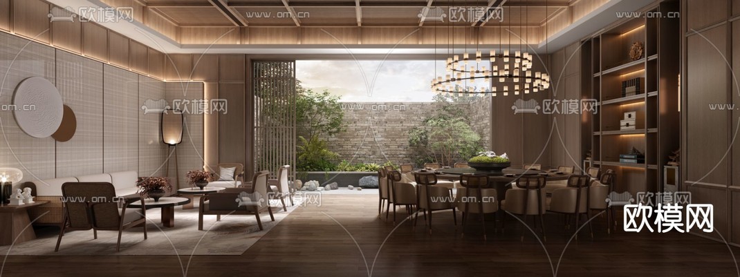 侘寂风餐厅包间 包房 包厢3d模型下载_ID12248412_3dmax免费模型-欧模网