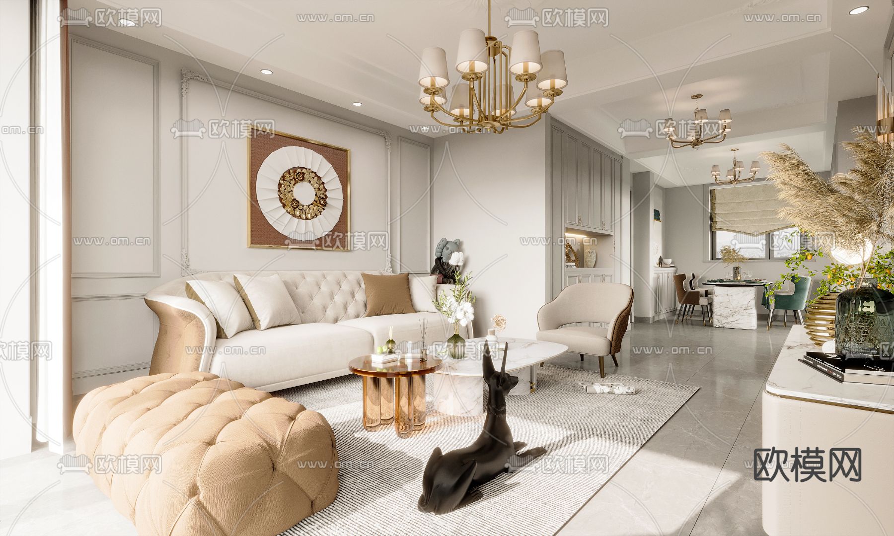 欧式客餐厅3d模型下载（渲染图1）