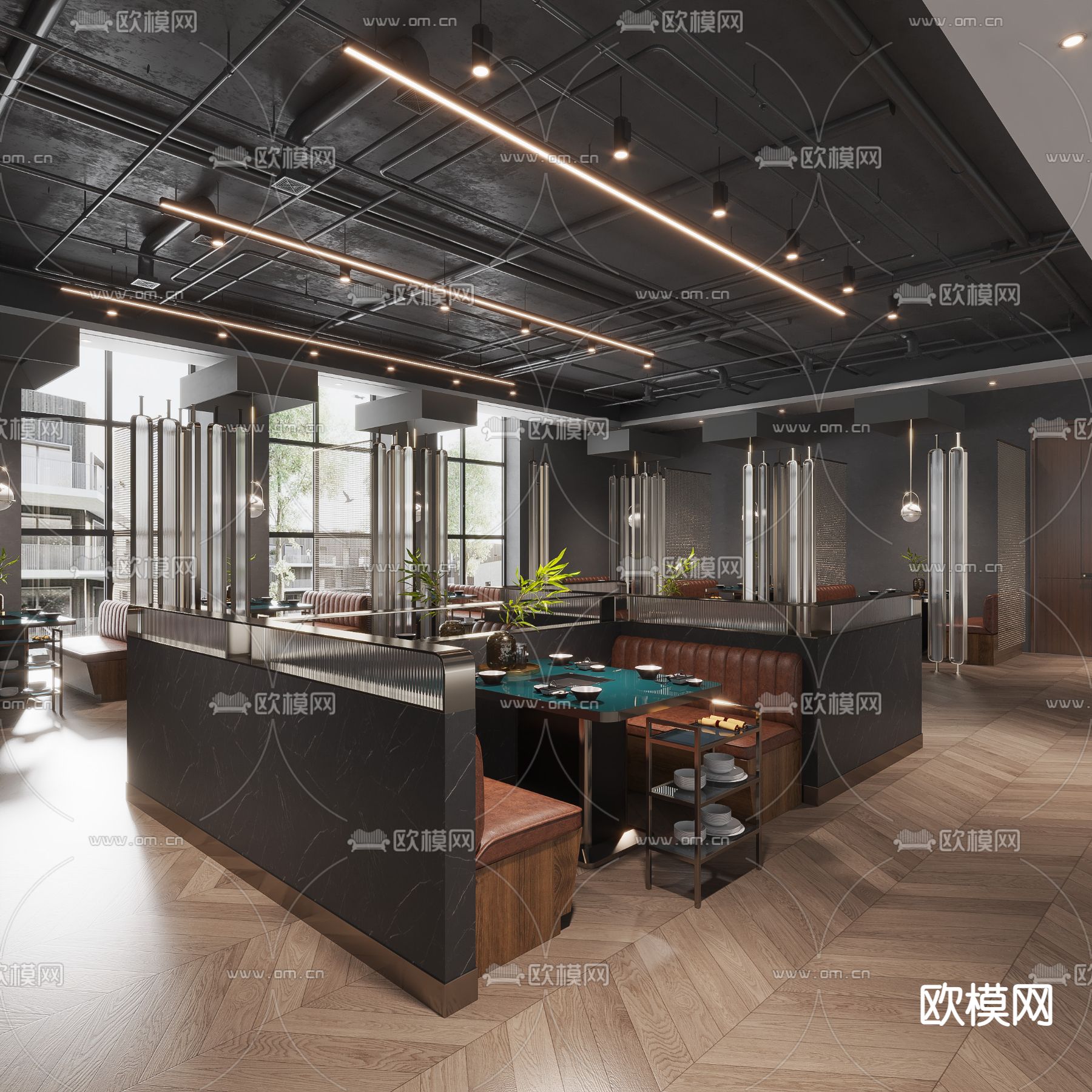 工业风火锅店3d模型下载_ID12249220_3dmax免费模型-欧模网