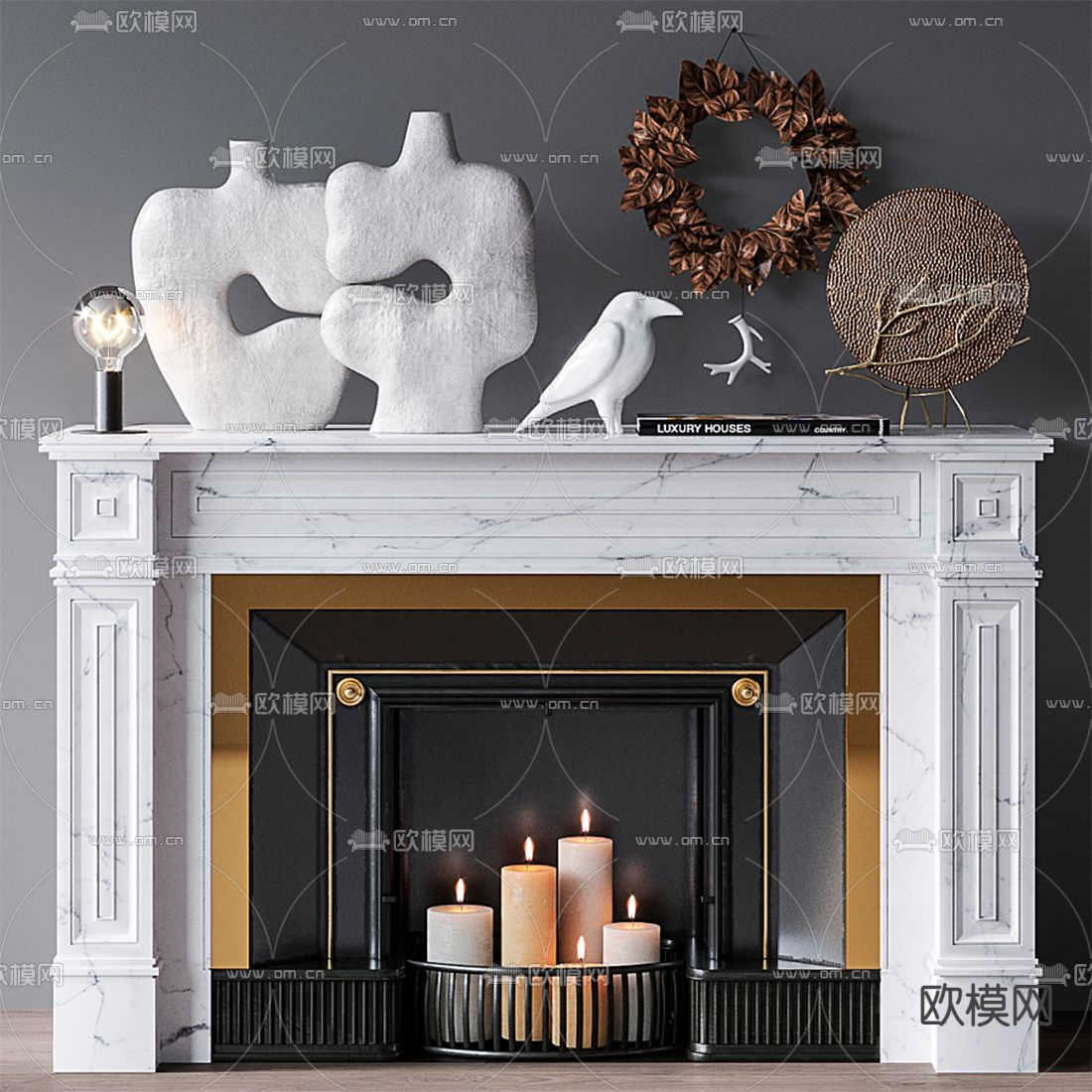 简欧壁炉 火炉3d模型下载（渲染图1）
