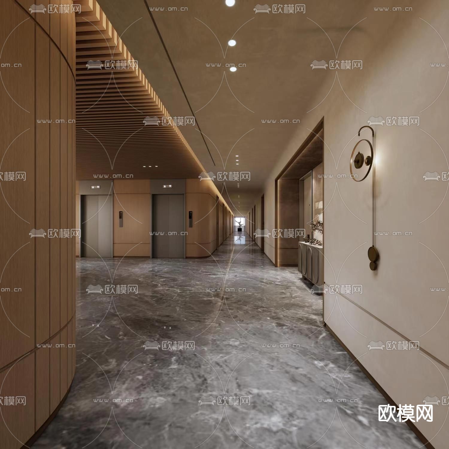 现代酒店电梯厅过道su模型