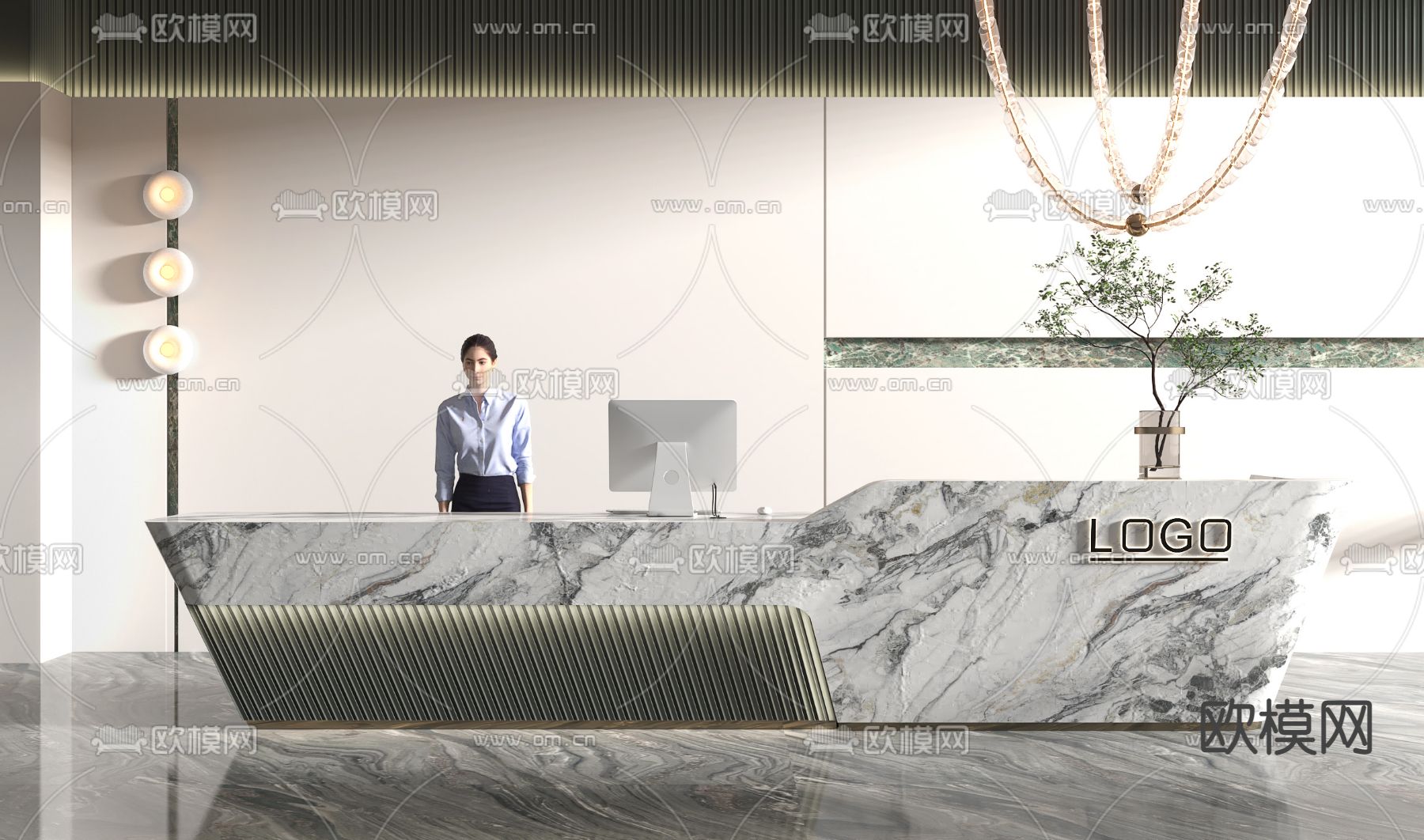 办公室前台 接待区3d模型下载（渲染图2）