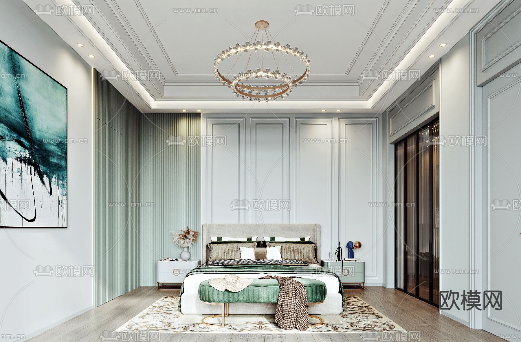 美式卧室 次卧3d模型下载