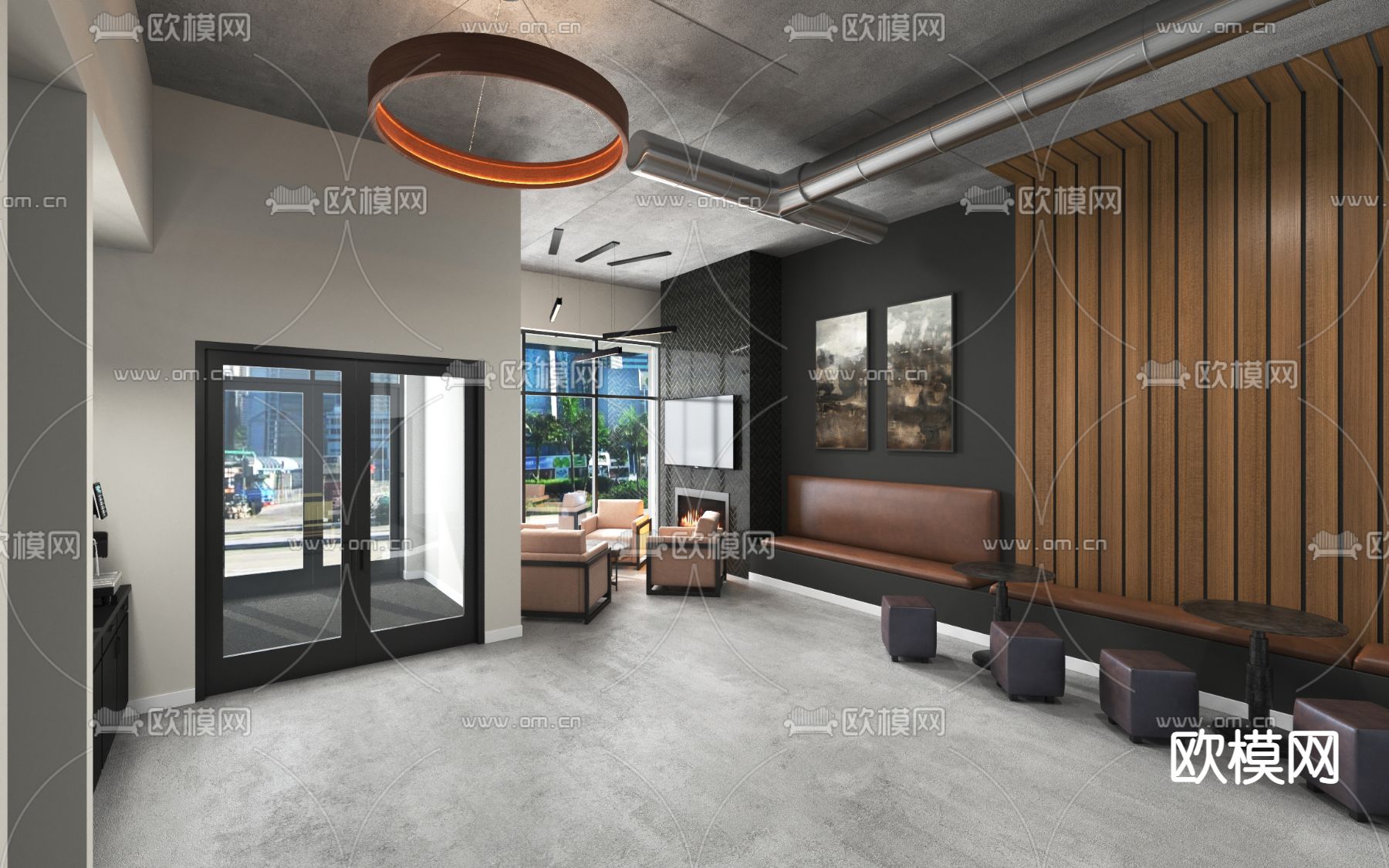 复古风公司接待处3d模型下载（渲染图1）