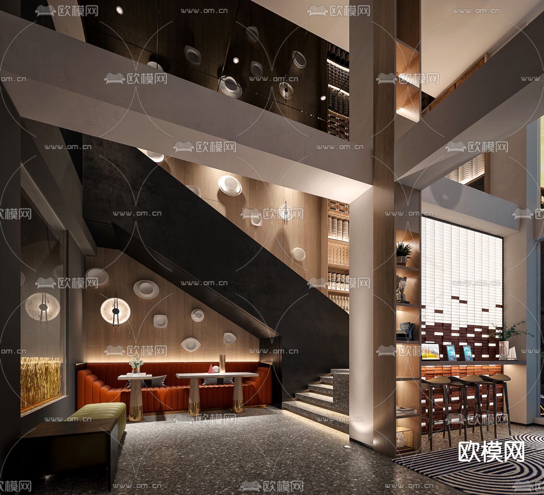 轻奢主题酒店大堂su模型下载（渲染图1）