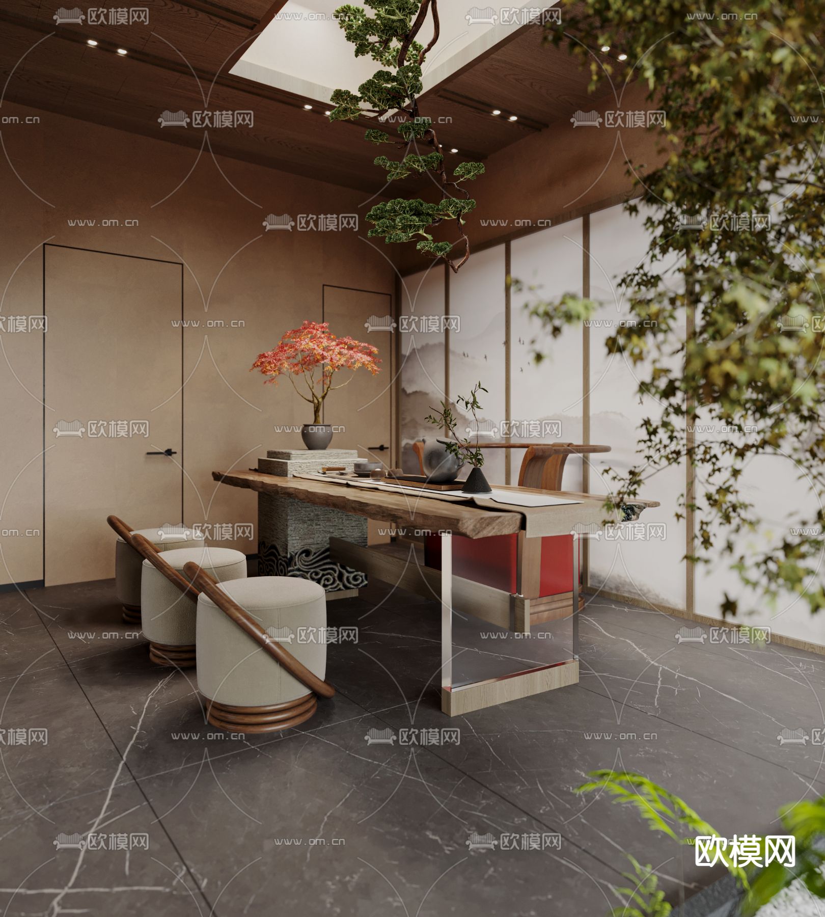侘寂风茶楼3d模型