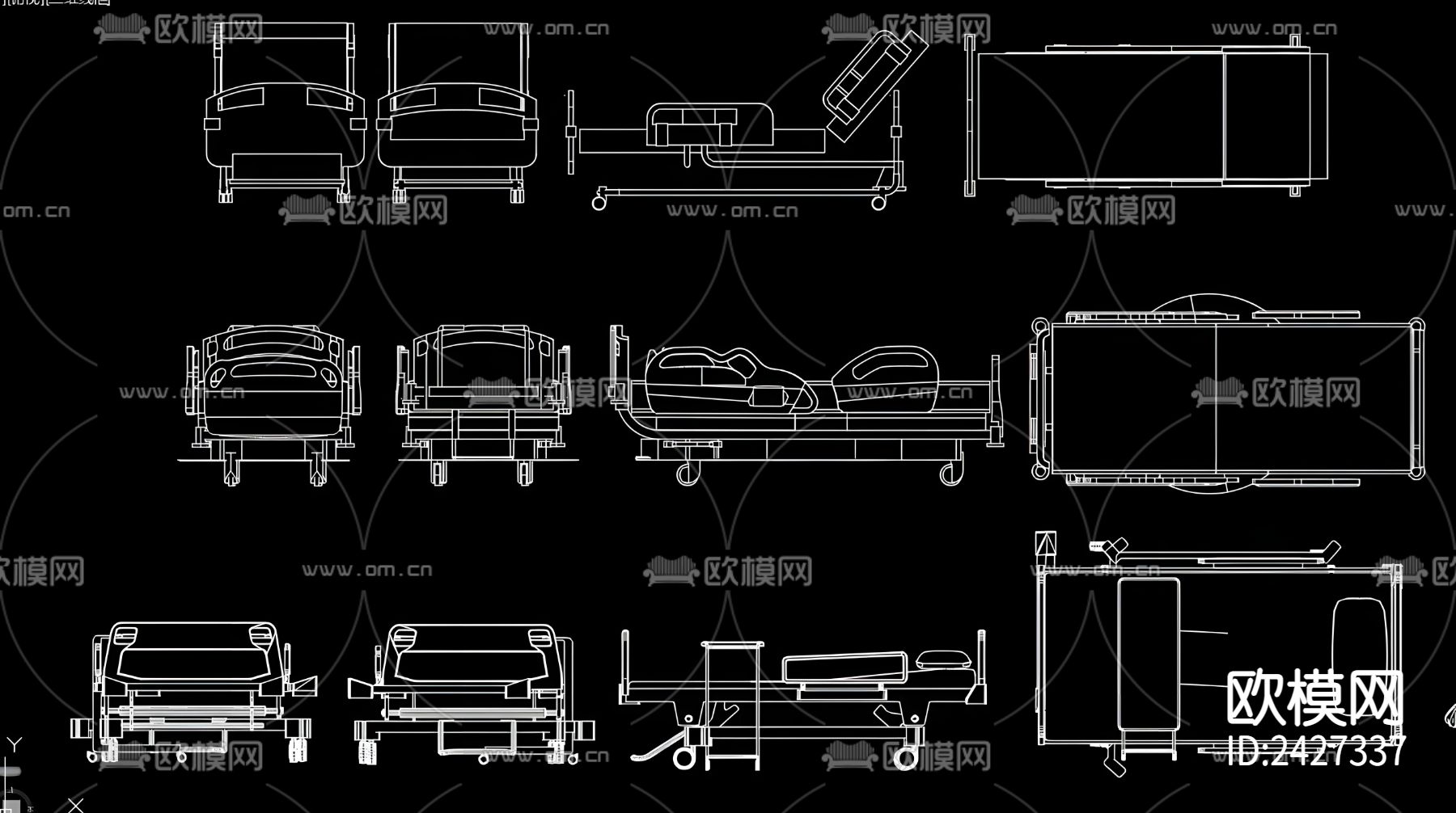 医院病床cad图库下载（渲染图2）