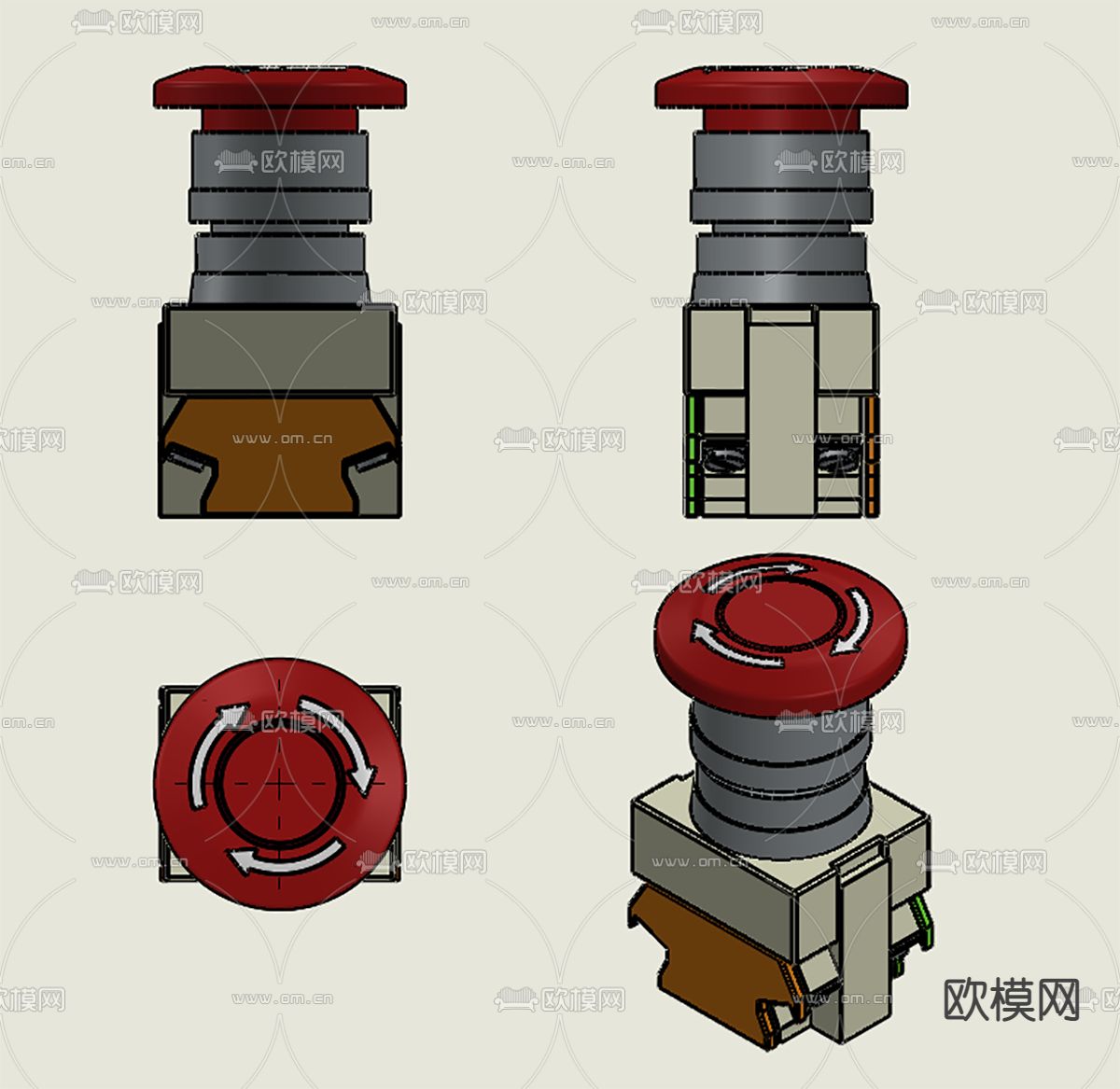 E Stop Button急停按钮免费3d模型下载（渲染图2）