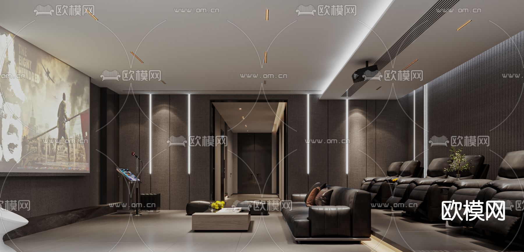 现代别墅地下影视厅3d模型下载（渲染图1）