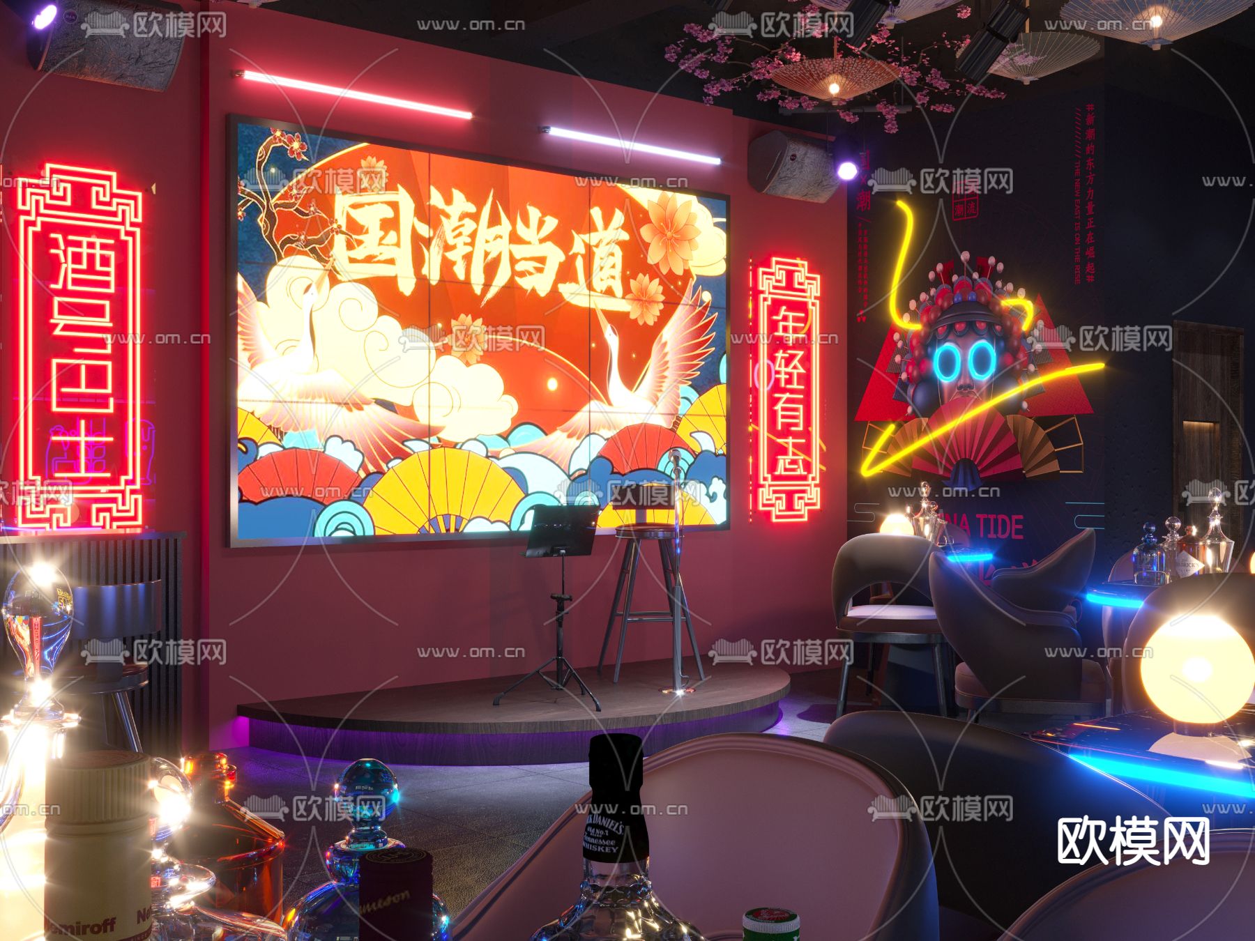 新中式国潮酒吧3d模型下载（渲染图2）
