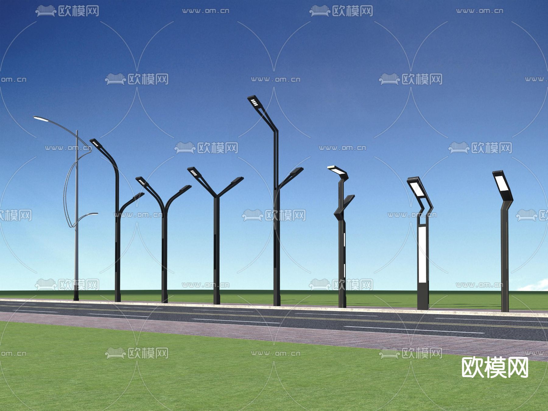 公路路灯 草坪灯3d模型下载（渲染图1）