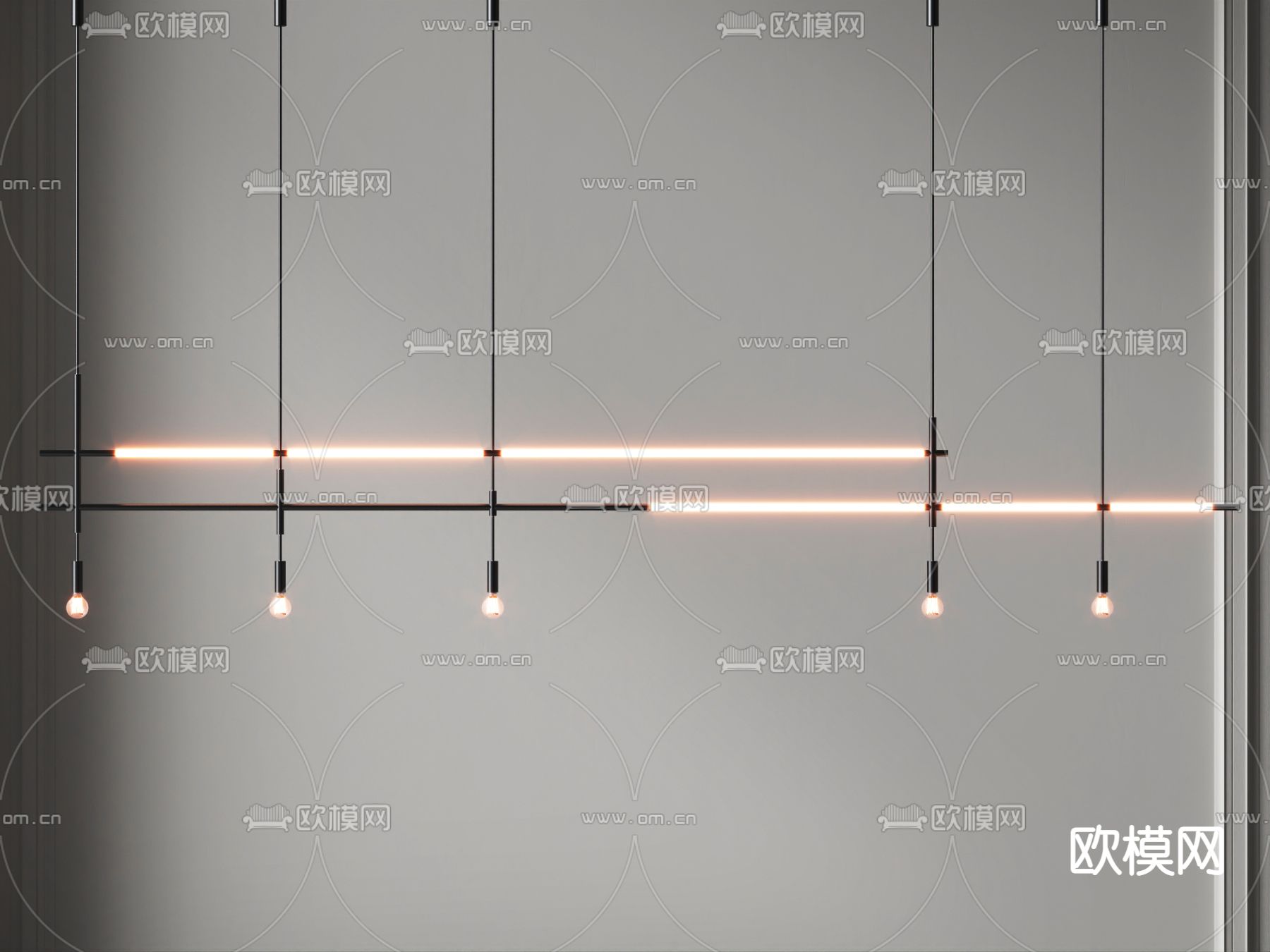 金属条形吊灯3d模型下载_ID12252482_3dmax免费模型-欧模网