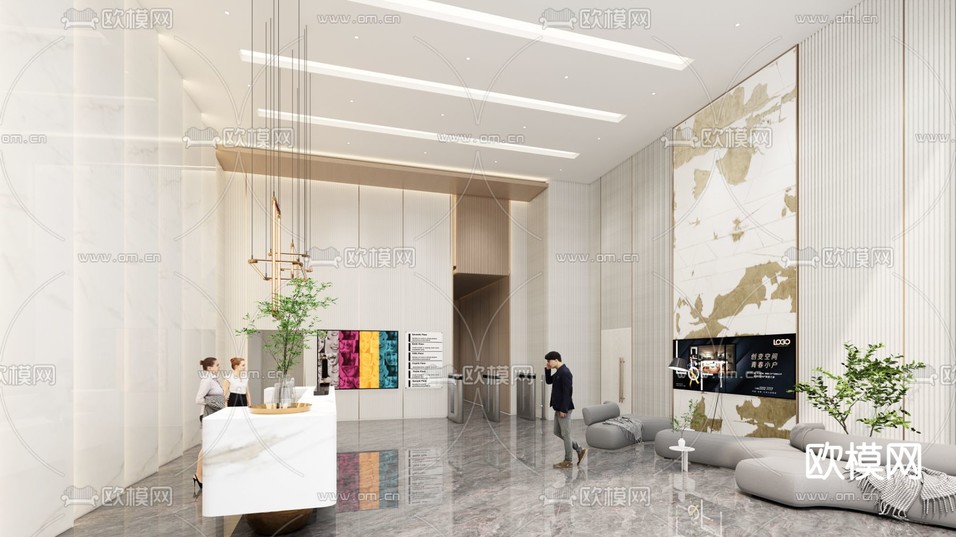 现代酒店大堂免费3d模型下载(渲染图2)