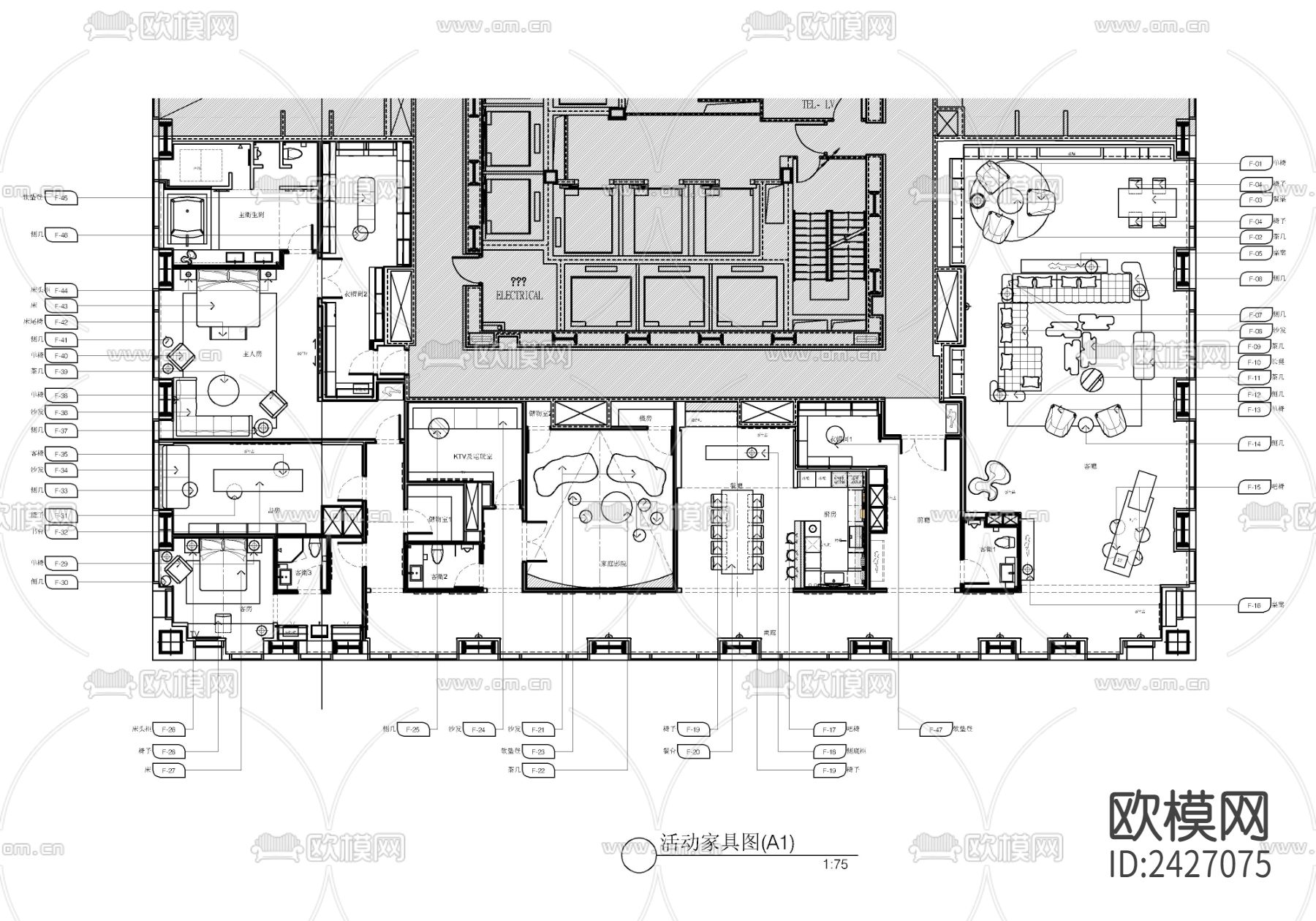 570㎡大平层CAD施工图下载（渲染图1）