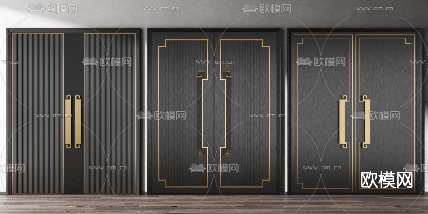 新中式双开门 入户门 大门3d模型