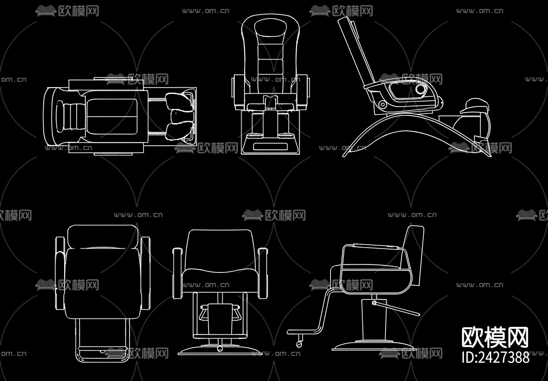 理发店椅子cad图库下载（渲染图5）