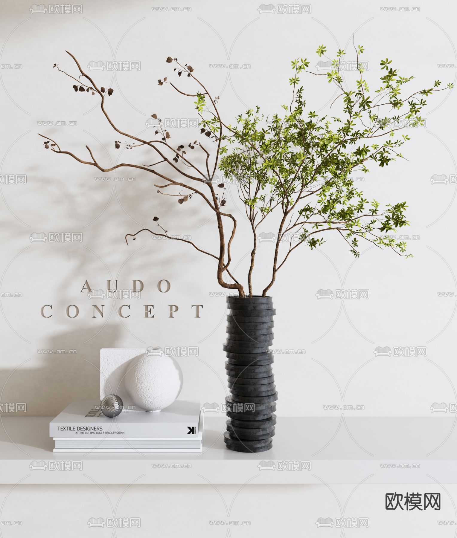 水养绿植 花瓶书籍 摆件3d模型下载