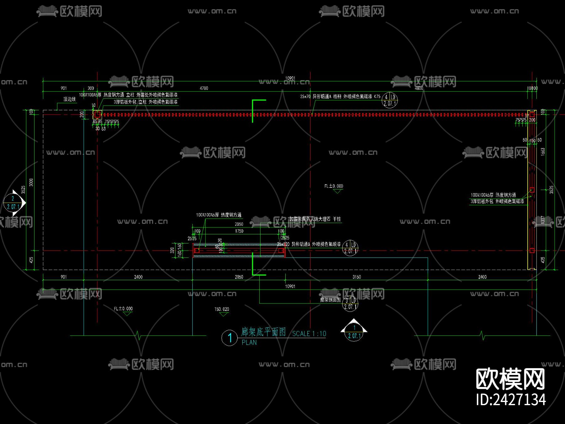 新中式廊架cad大样图下载（渲染图2）