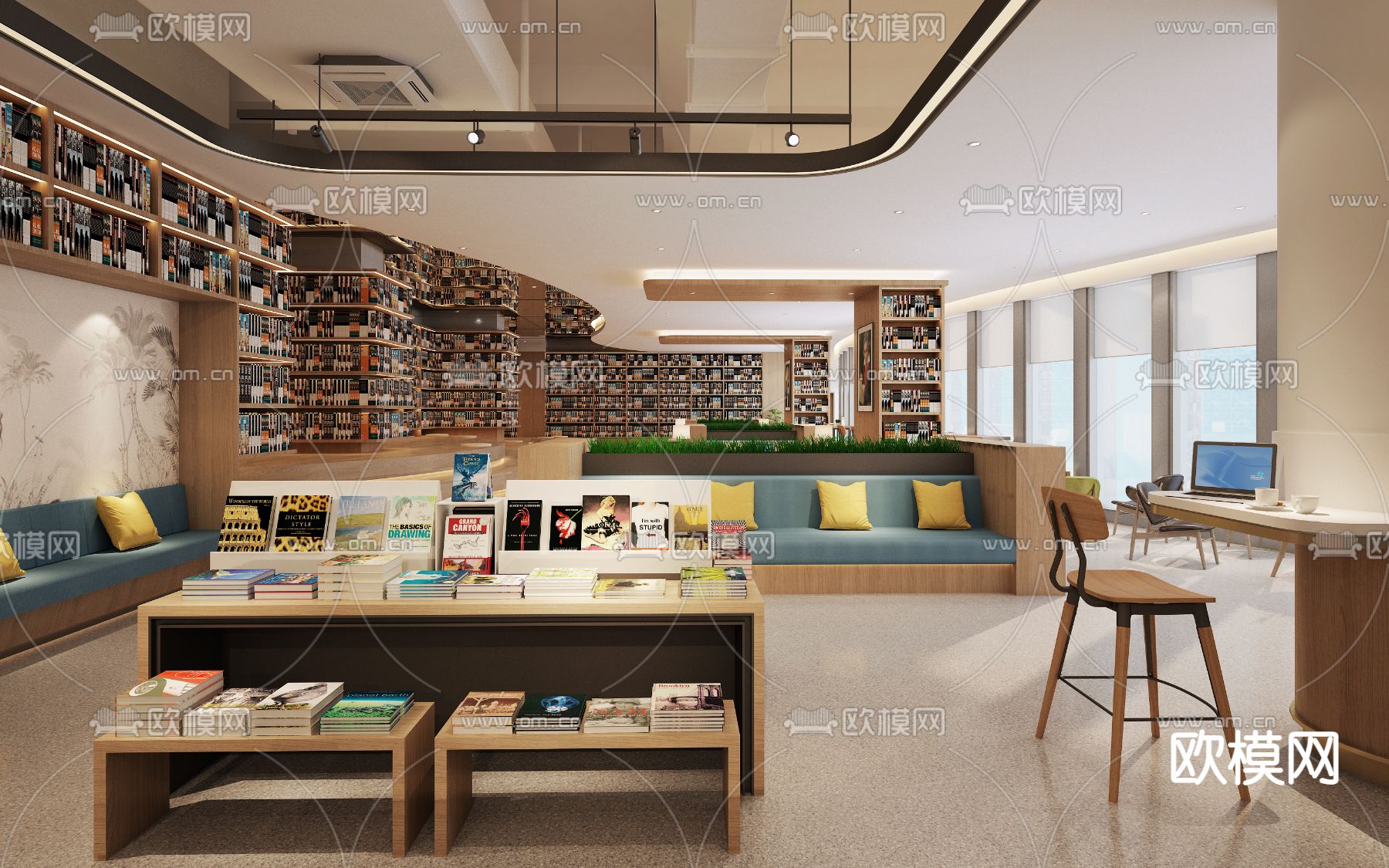 现代图书馆3d模型下载（渲染图2）