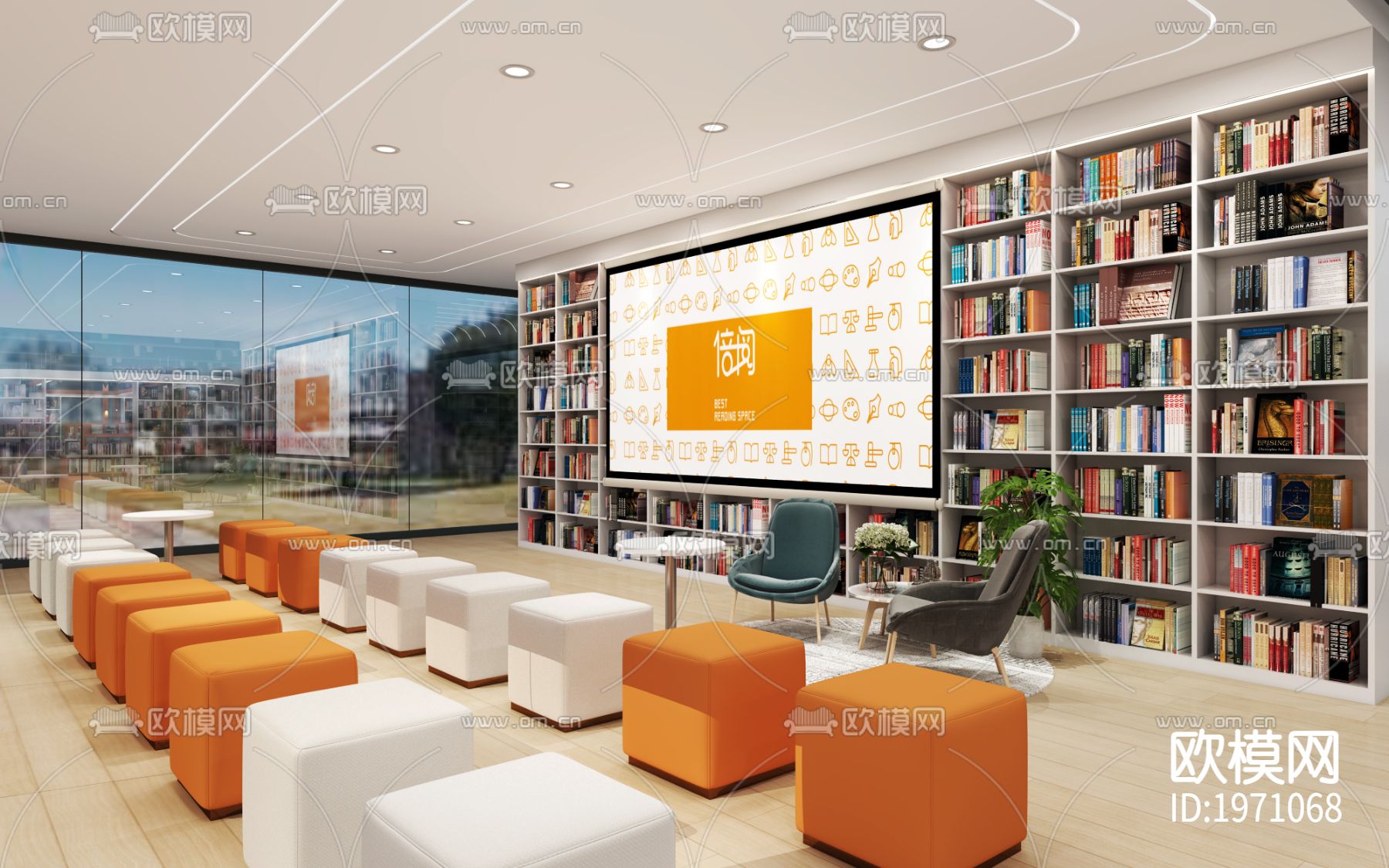 校园书店cad施工图下载（渲染图4）