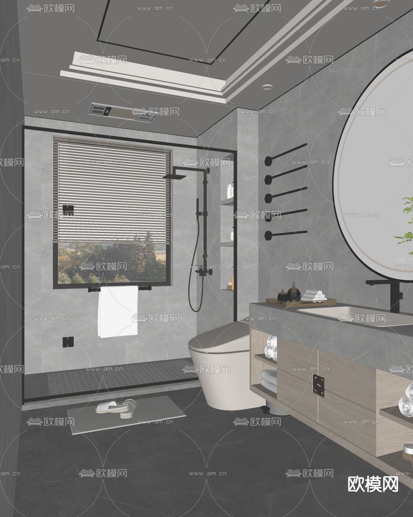 新中式卫生间浴室su模型下载（渲染图2）