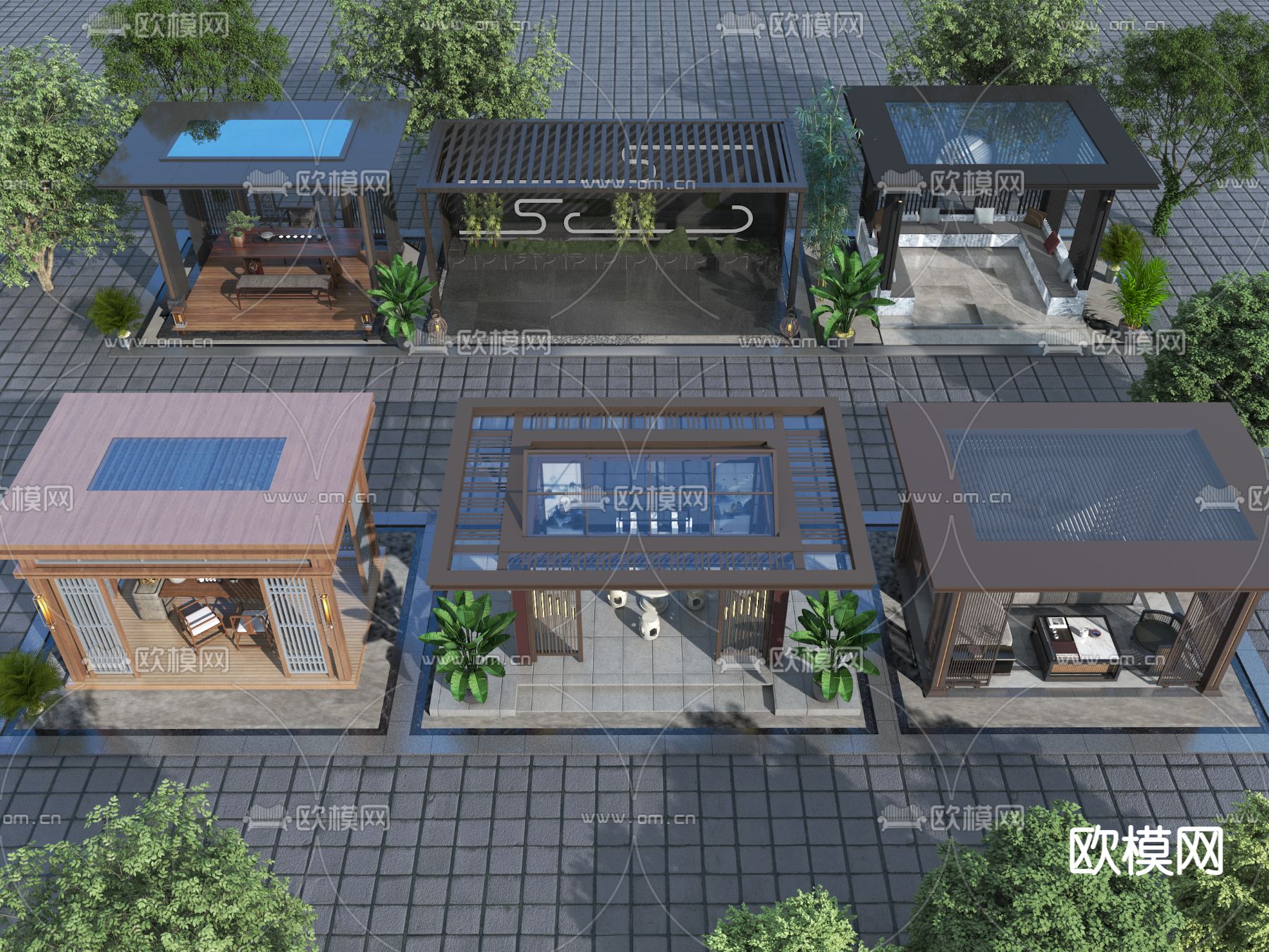 新中式亭子 凉亭 花园亭子3d模型下载（渲染图1）