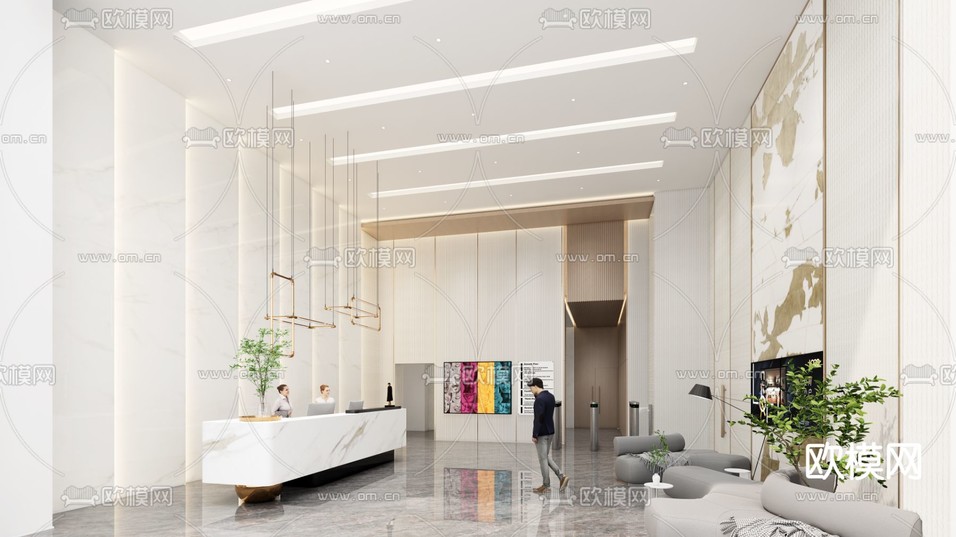 现代酒店大堂免费3d模型下载(渲染图1)
