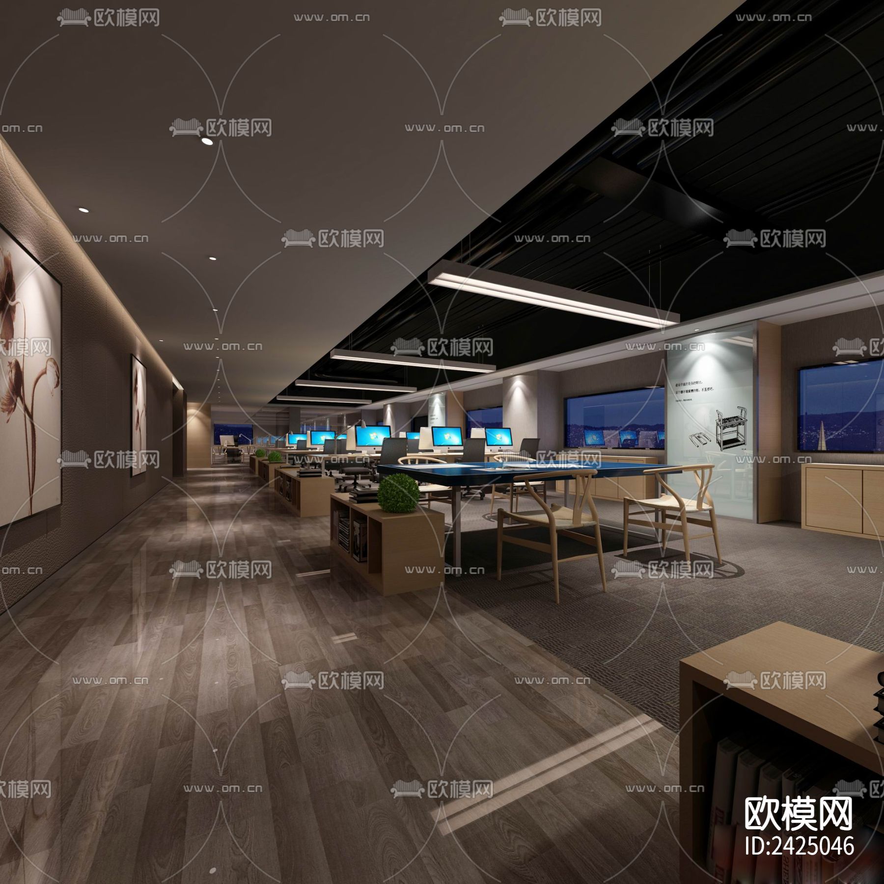 地产公司办公室设计cad施工图下载（渲染图9）