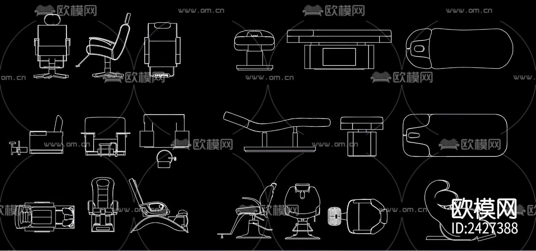 理发店椅子cad图库下载（渲染图3）