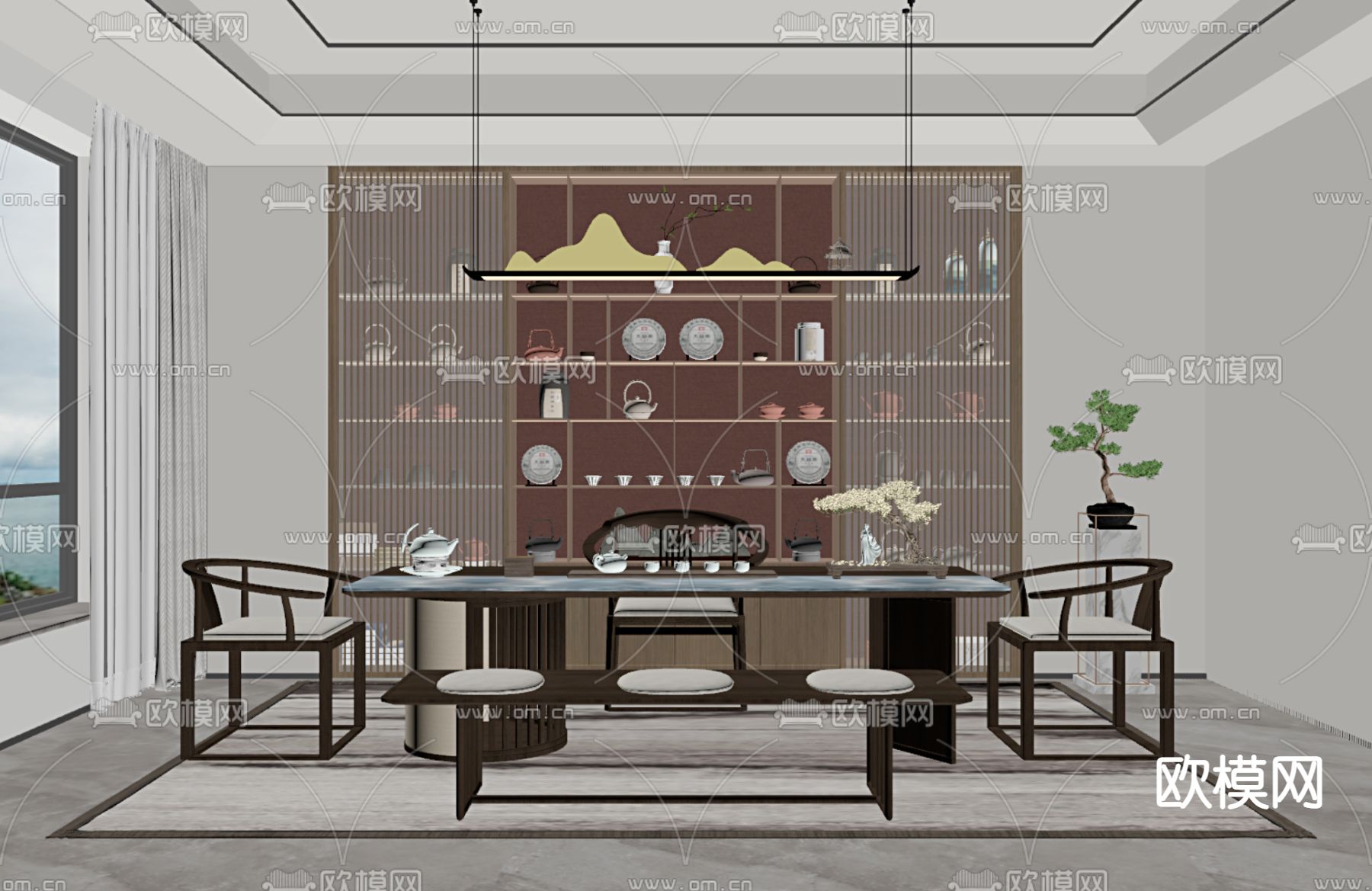 新中式茶室su模型