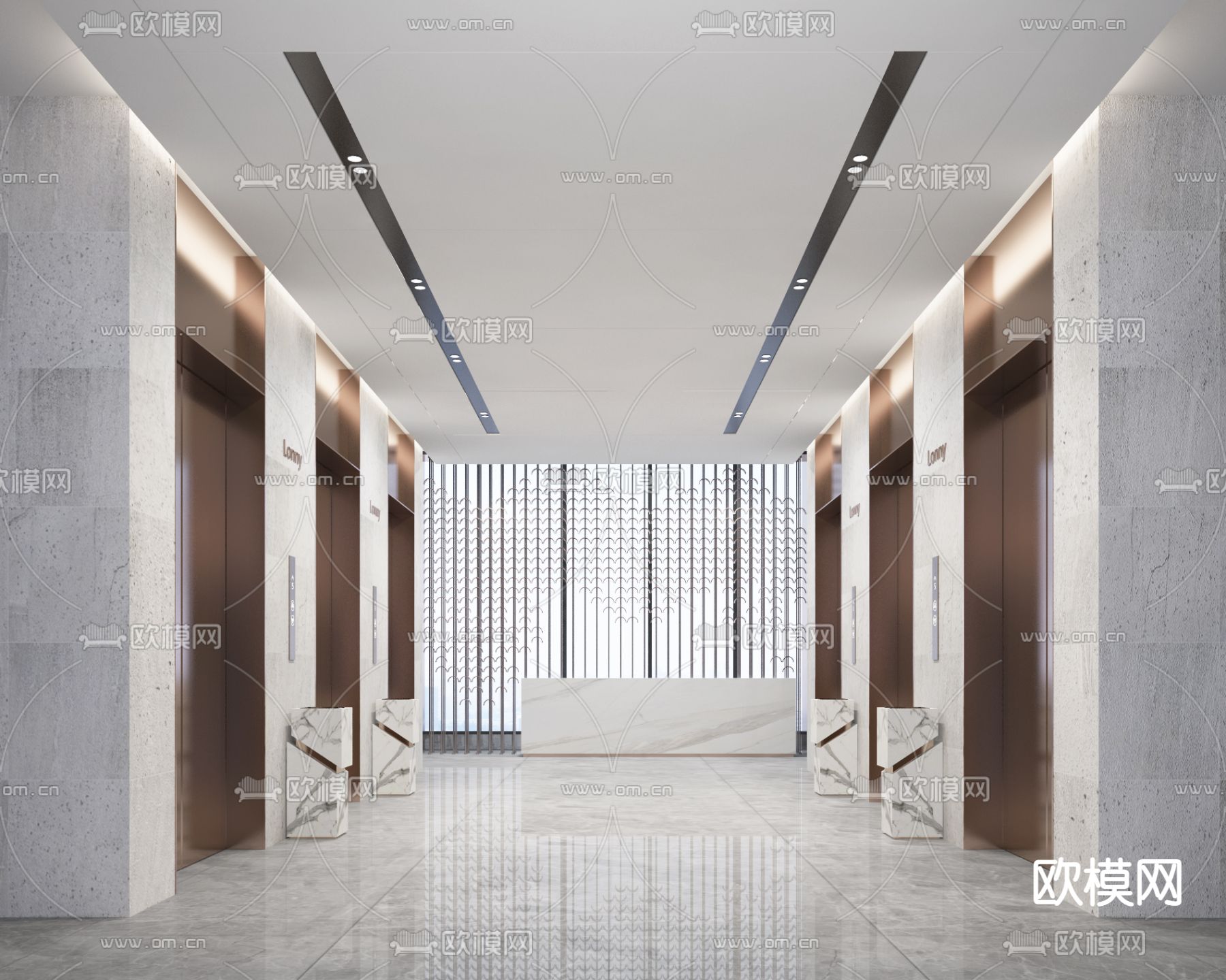 办公楼电梯厅 走廊3d模型下载