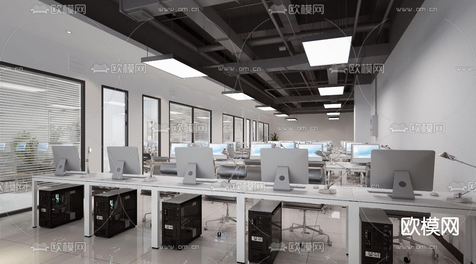 敞开式办公区 办公室3d模型下载