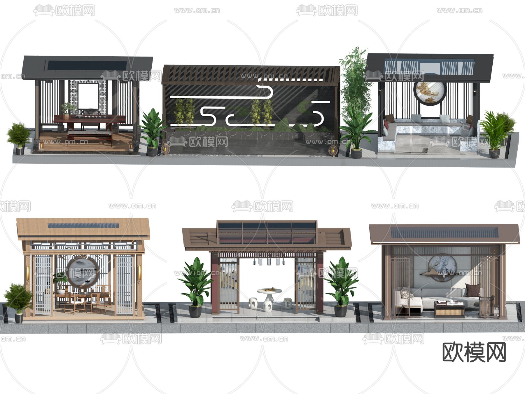 新中式亭子 凉亭 花园亭子3d模型下载（渲染图2）